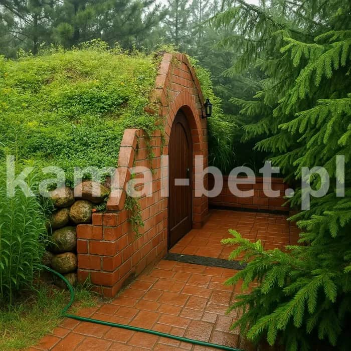 Ziemianka w skarpie - Ozdobne wejście z cegły i naturalny design
