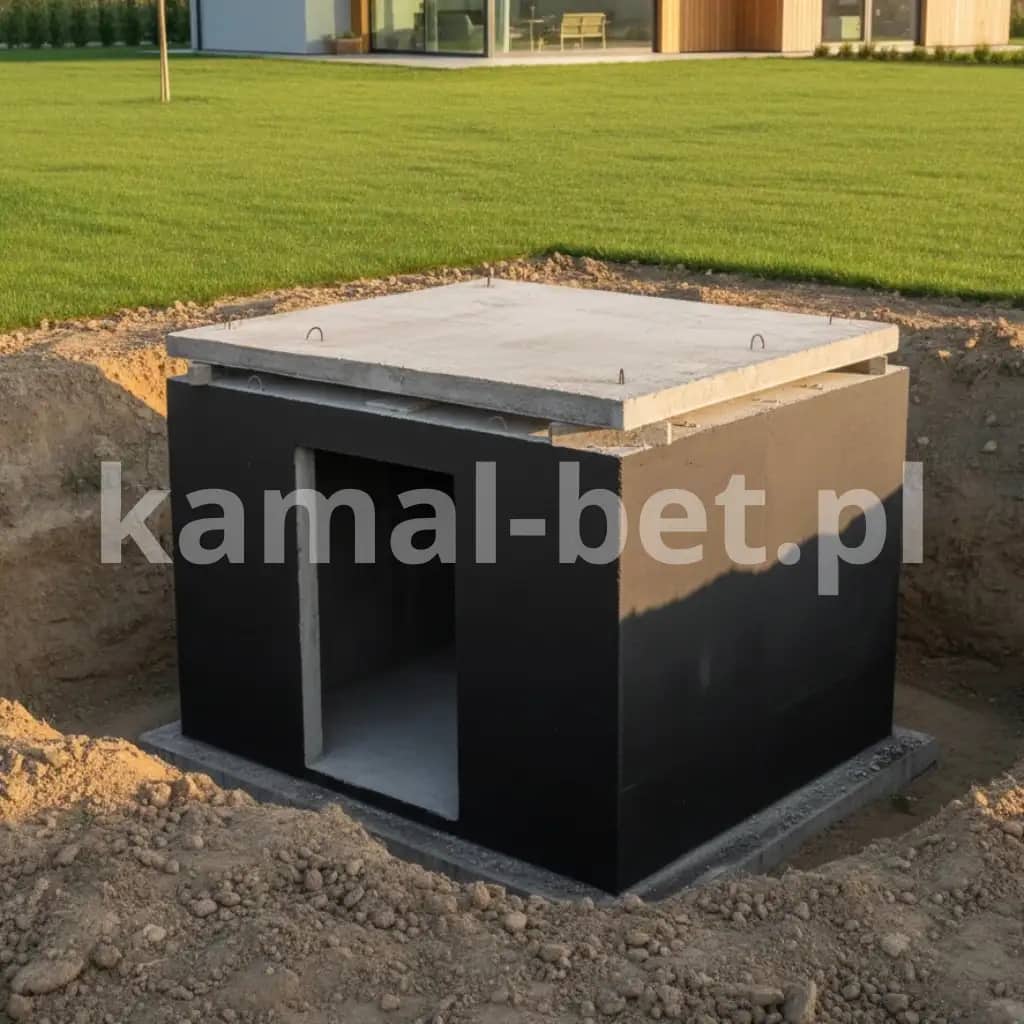 Betonowa komora wodomierzowa z płytą nakrywową osadzona w gotowym wykopie
